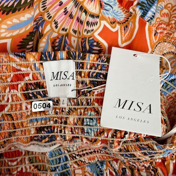 Misa Tula Mini Dress‎ Tangerine Flora Halter Neck Cotton Backless Ruffle L NWT - Picture 4 of 15